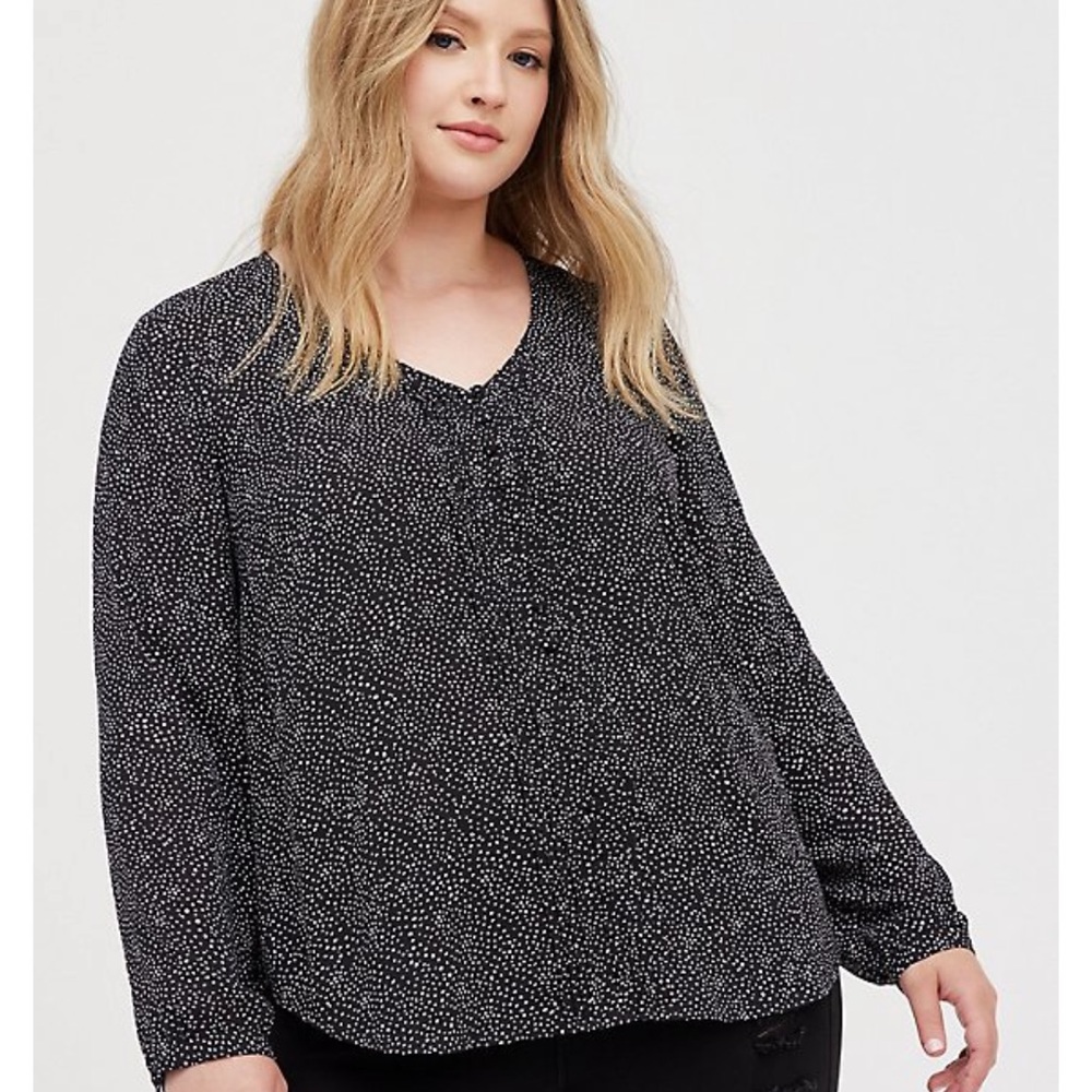 Torrid PINTUCK BLOUSE - GEORGETTE DOT BLACK